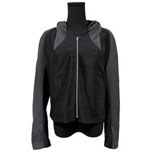 Teresa Crowninshield Hooded Crop Jacket Silk Long Sleeve USA Gray Black Small